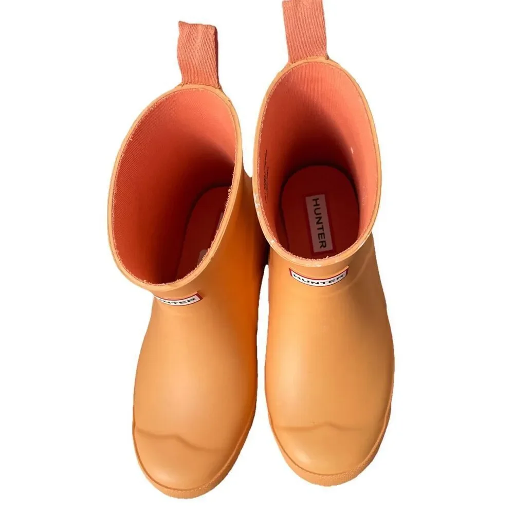 New Kids Hunter Original Play Orange Ankle Rain Rubber Boots Booties Size 2/3